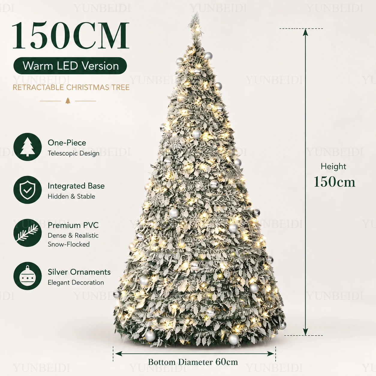 Integrated Foldable Christmas Tree with Ornaments LED 150cm/180cm